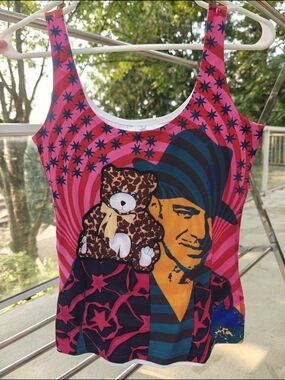 Galliano Pink Star-Print Tank Top with Teddy & Graphic Portrait